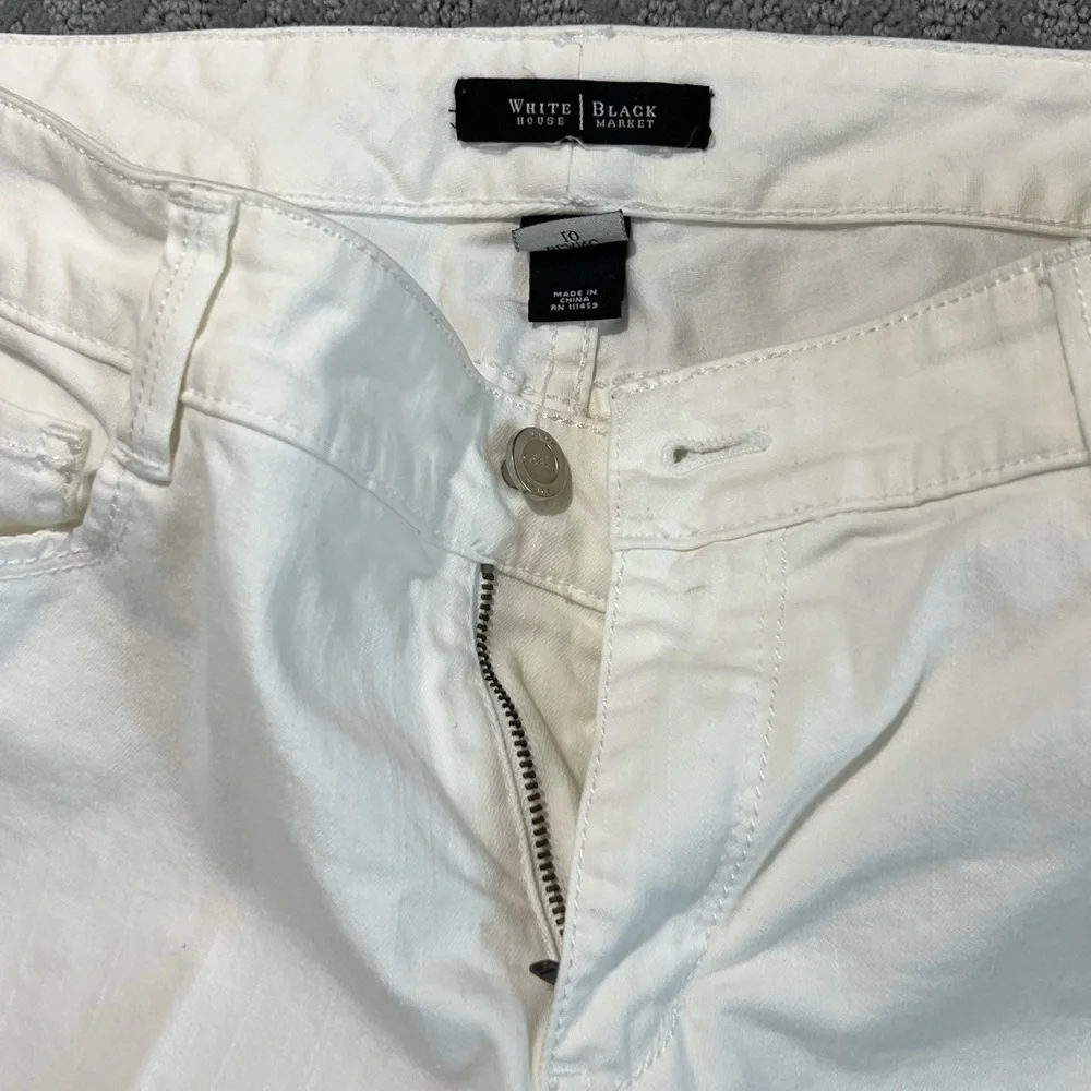 White House Black Market white jeans with jewel stone adorned back pockets - Picture 5 of 9